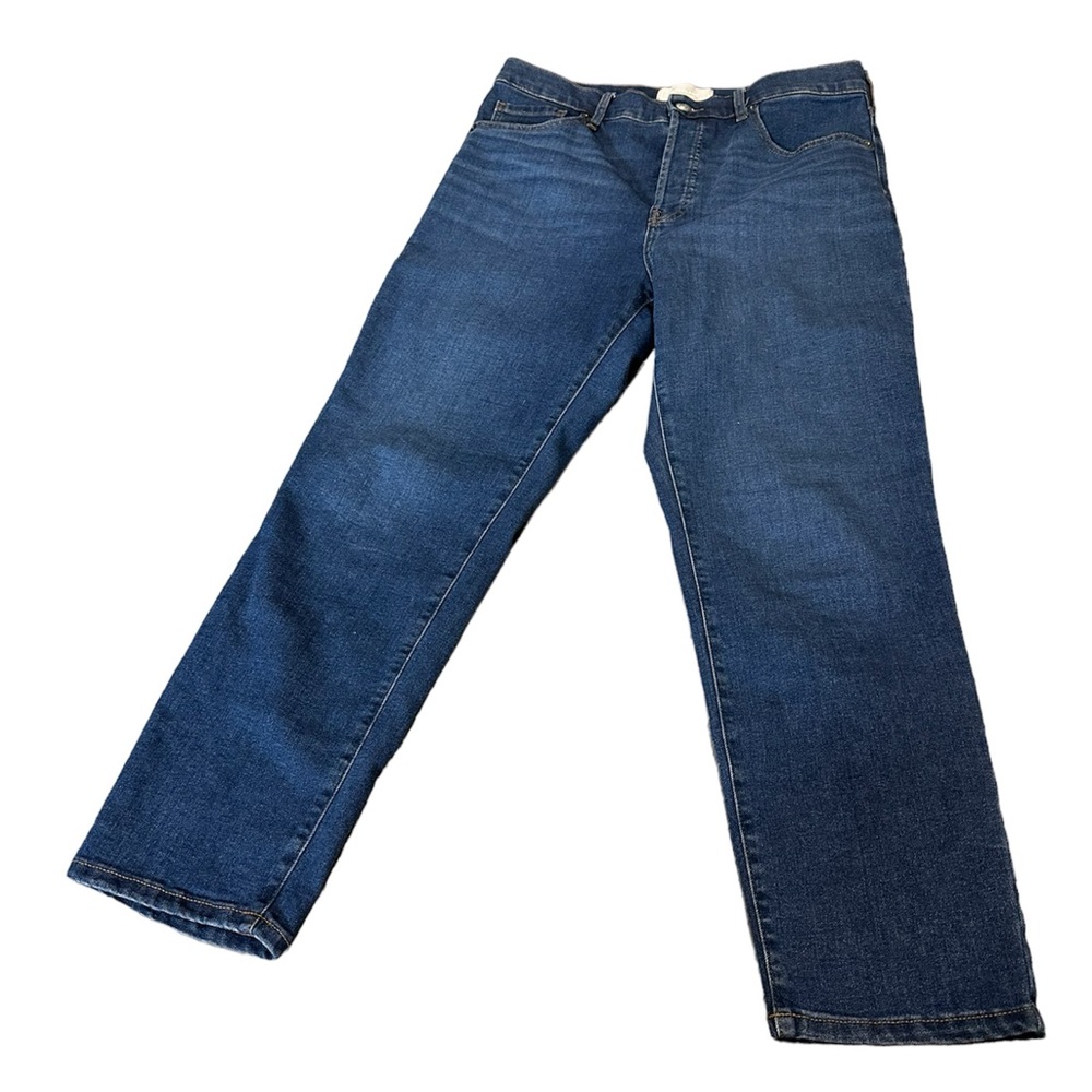 Everlane high rise slim straight jeans 30 ankle blue denim button fly casual